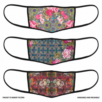 3 Layer Printed Protective Face Mask - Pack of 3 (Pink Yellow-Green-Red)(#1710)-gallery-1