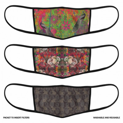 3 Layer Printed Protective Face Mask - Pack of 3 (Peacock-Elephant-Red)(#1711)-gallery-1