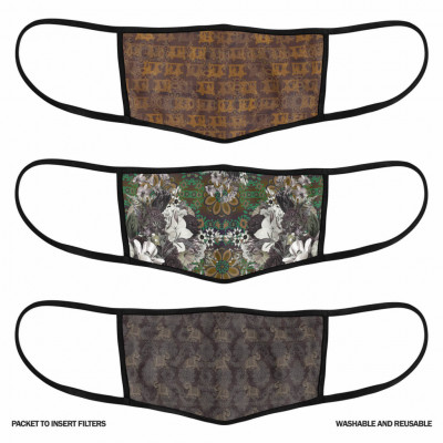 3 Layer Printed Protective Face Mask - Pack of 3 (Auto-Elephant-Grey Brown)(#1713)-gallery-1