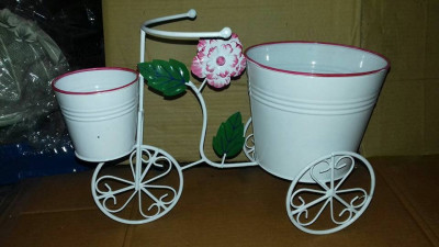 Cycle Style Stand with 2 Metal Pots Planter Stand Stand for Planters Pot Stand for plants in Balcony(#1739)-gallery-1