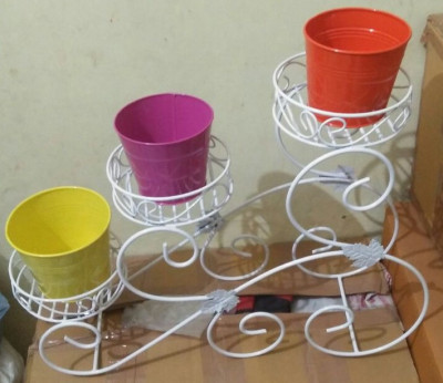 White Intricate Planter Stand 3 Shelves(#1750)-gallery-0