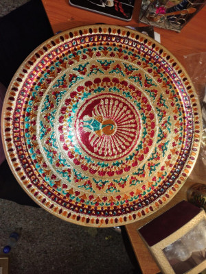 Stainless Steel Multicolor Designer Multipurpose Meenakari Pooja Thali Wholesale(#1873)-gallery-1