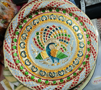 Stainless Steel Multicolor Designer Multipurpose Meenakari Pooja Thali Wholesale(#1873)-gallery-2