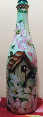Decoupage glass Bottle(#2005)-gallery-0
