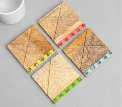 Prodigar Hand Painted Mango Wood Coasters Set of 4(#2314)-gallery-1