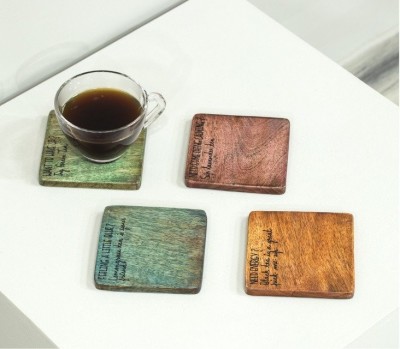 Divit Multi Colored Hand painted Mango Wood Coasters (Set of 4)(#2315)-gallery-1