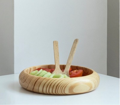Organique Pine Wood Handmade Salad Bowl(#2322)-gallery-1
