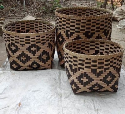 Bamboo Storage Basket Set Of Three(#2374)-gallery-1