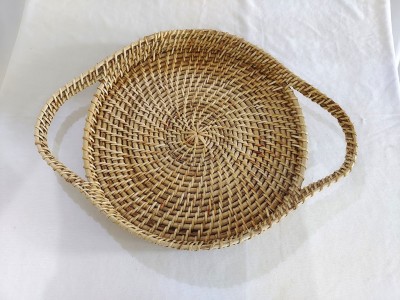 Elegant Handmade Cane round Serving tray with long Handle(#2564)-gallery-1