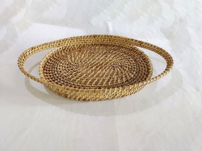 Elegant Handmade Cane Serving tray with long Handle(#2566)-gallery-1