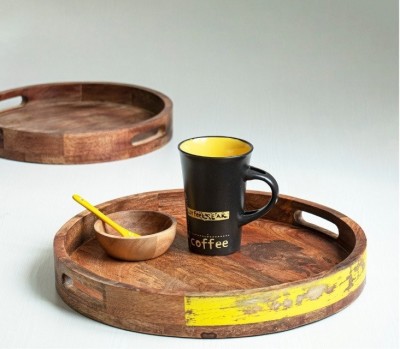 Dark Fairy Round Serving Tray in Mango Wood-14 Diameter(#2638)-gallery-1