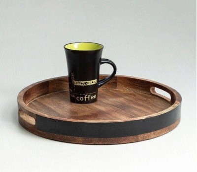 Shade of Black Round Wooden Serving Tray in Mango Wood-14 Diameter(#2639)-gallery-0