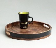 Shade of Black Round Wooden Serving Tray in Mango Wood-14 Diameter(#2639) - Getkraft.com