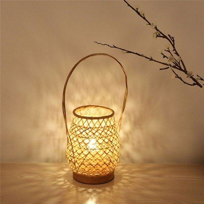 Modern bamboo wicker table lampshade with handle(#2991)-gallery-0