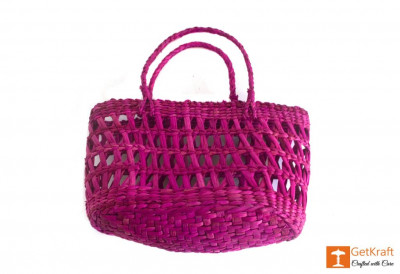 Natural Straw Handmade Purple Medium Sized Basket(#381)-gallery-3