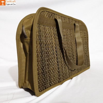 Natural Straw Designer Bowler Bag(#421)-gallery-1