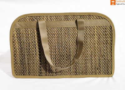 Natural Straw Designer Bowler Bag(#421)-gallery-3