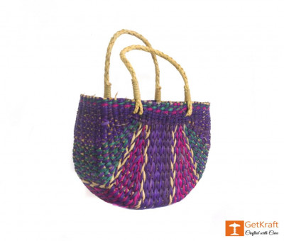 Natural Straw Handmade Multi-coloured Tote Handbag(#427)-gallery-2