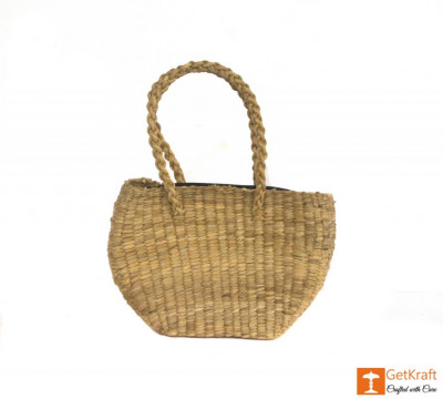 Natural Straw Medium-sized Oval Shape HandBag(#429)-gallery-1