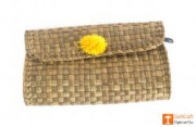Natural Straw Handmade Purse with yellow button design(#435) - Getkraft.com