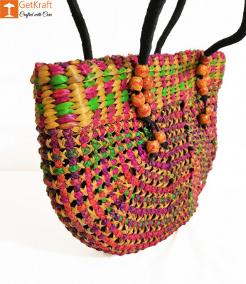 Natural Straw Handmade Multi-coloured Bag(#438)-gallery-1