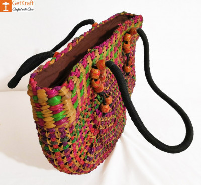 Natural Straw Handmade Multi-coloured Bag(#438)-gallery-2