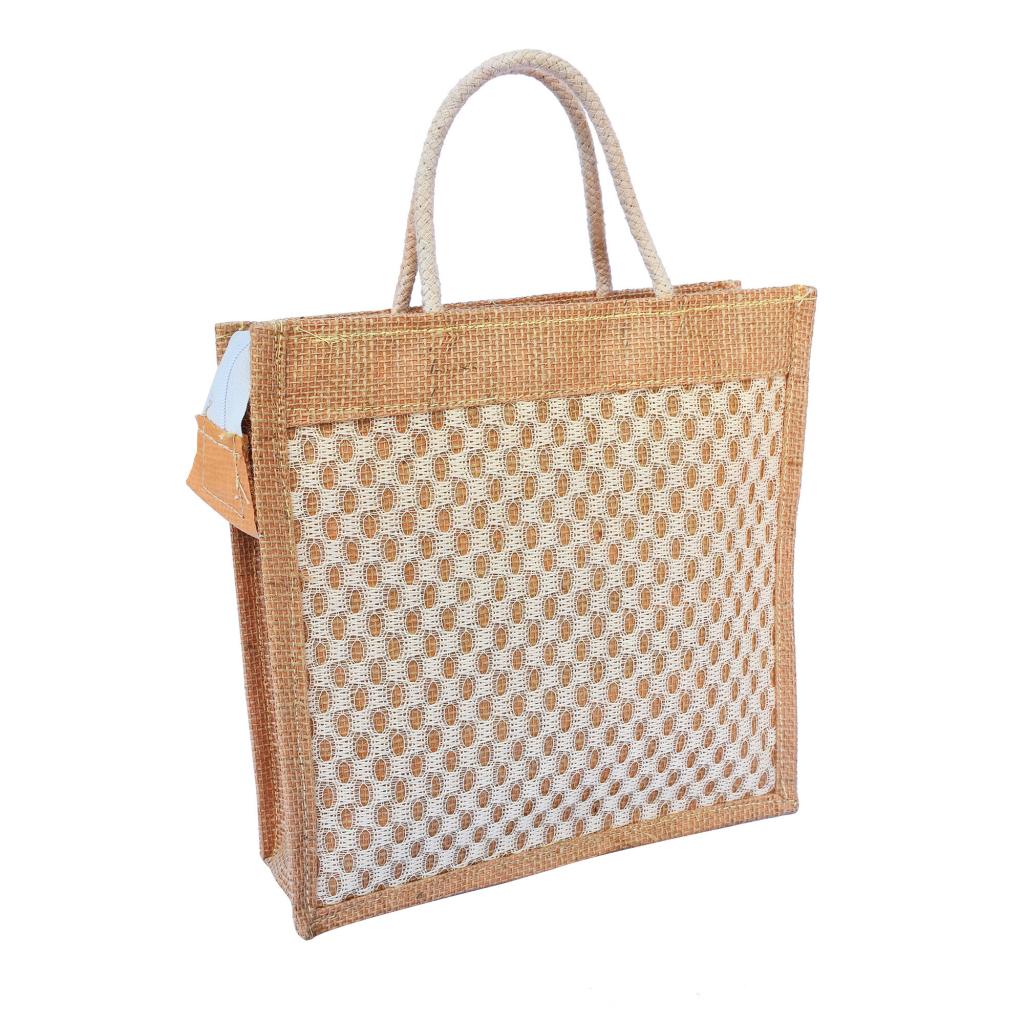Handwoven Jute Handbag (White and Natural Jute color) (462),jute