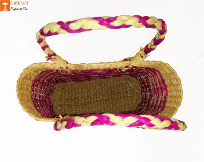 Large Natural Straw Handbag with patterned design in Pink color(#588)-gallery-3