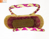 Large Natural Straw Handbag with patterned design in Pink color(#588)-thumb-3