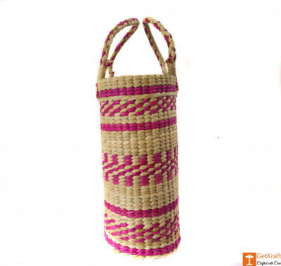 Large Natural Straw Handbag with colored patterns(#592)-gallery-2