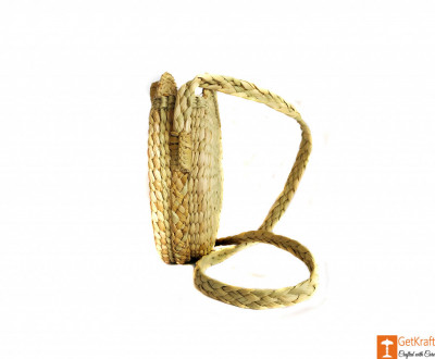 Natural Straw Round Handbag with medium sized handle(#605)-gallery-1