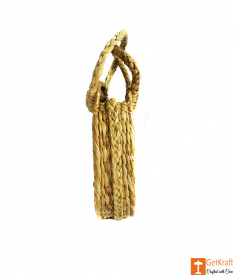 Natural Straw Round Handbag with small handle(#606)-gallery-1