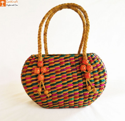 Straw Handmade Multi-coloured Bag(#614)-gallery-0