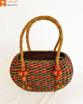 Straw Handmade Multi-coloured Bag(#614)-gallery-3