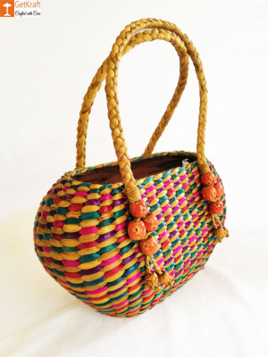 Straw Handmade Multi-coloured Bag(#614)-gallery-4