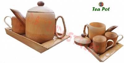 Bamboo Tea pot Crockery Set 1 Tea pot 2 Mugs Assam Handicrafts(#779)-gallery-0