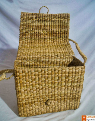 Natural Straw Handbag with Cover and Button Closure(#795)-gallery-1
