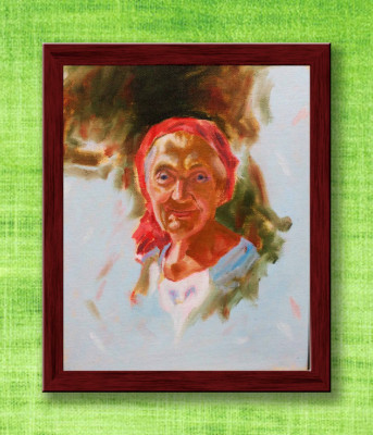 Framed Oil Painting of an Old Woman(#946)-gallery-0