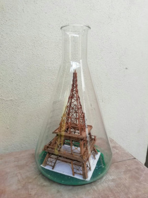 Handcrafted Mini Eiffel Tower Bamboo Structure in Conical Glass Beaker(#947)-gallery-0