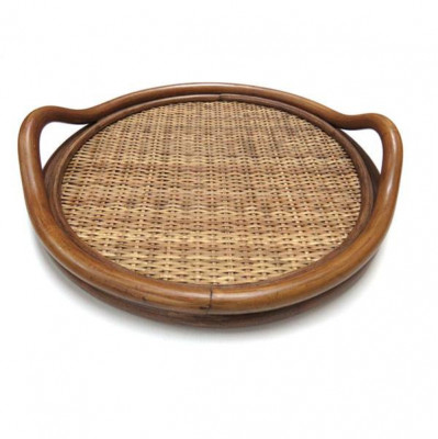 Cane Rattan Round Serving Kitchen Tray(#993)-gallery-0